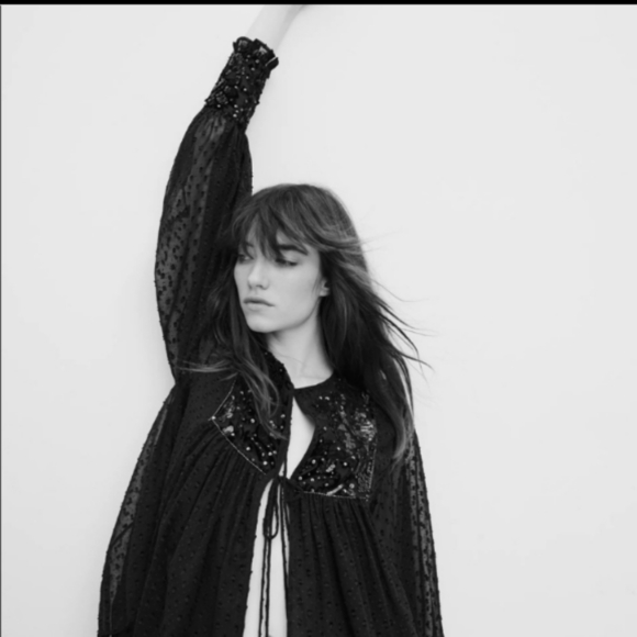 Zara Plumetis Black Jacket w Sequins and Beaded Tassels XS - Picture 2 of 12